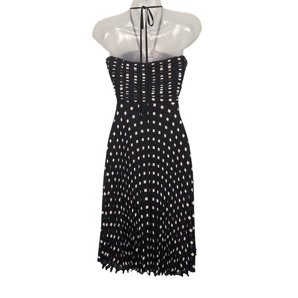 Ann Taylor Sz 2 Strapless Pleated Polka Dot Sun Dress Black White Halter Summer - Picture 2 of 10